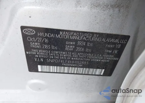 2017 Hyundai Elantra Se from USA, damaged, VIN 5NPD74LF4HH152883